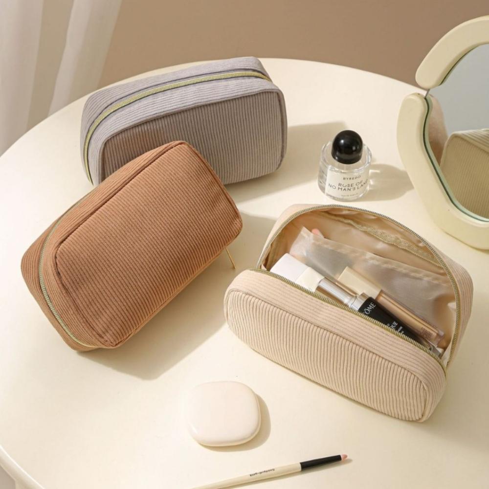 New Minimalist Corduroy Makeup Bag Hand in Hand, Large Capacity Travel Cosmetics Storage Bag, Makeup Bag for Women makeup bags