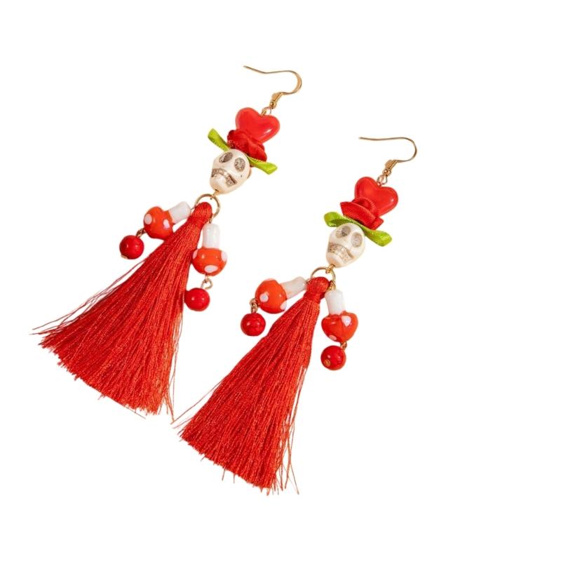 Unique Gothic Skeleton Earrings Bohemian Tassels Jewelry for Women Portable Ethnic Party Wear
