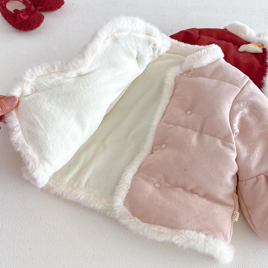 Girls' Festive Chinese-Style Goldfish Cotton Coat - Winter 2025 Velvet-Enhanced New Year Outfit