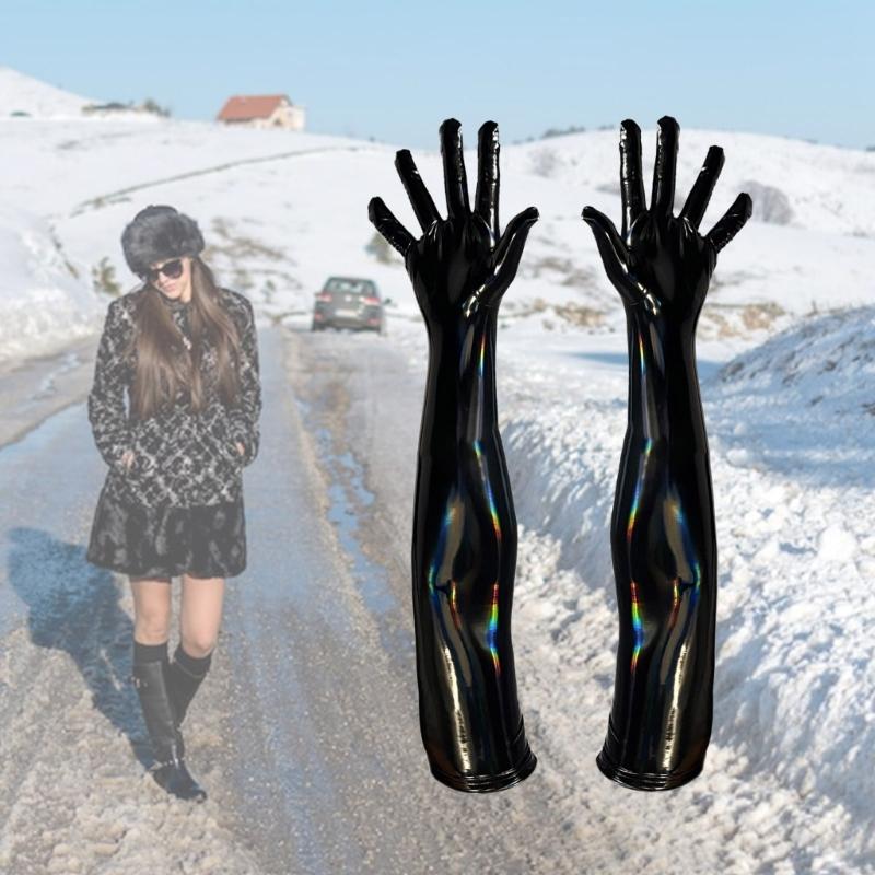 Stylowe Długie Rękawiczki ze Skóry PU dla Kobiet do Imprezowych Stylizacji Rękawiczki Czarownicy na Halloween na Wieczorne Gale i Maskarady