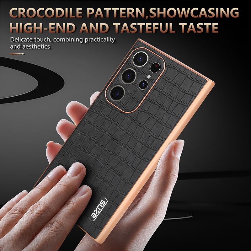 AZNS For Samsung Galaxy S23 Ultra Case Electroplated Crocodile Texture Leather+TPU Phone Cover