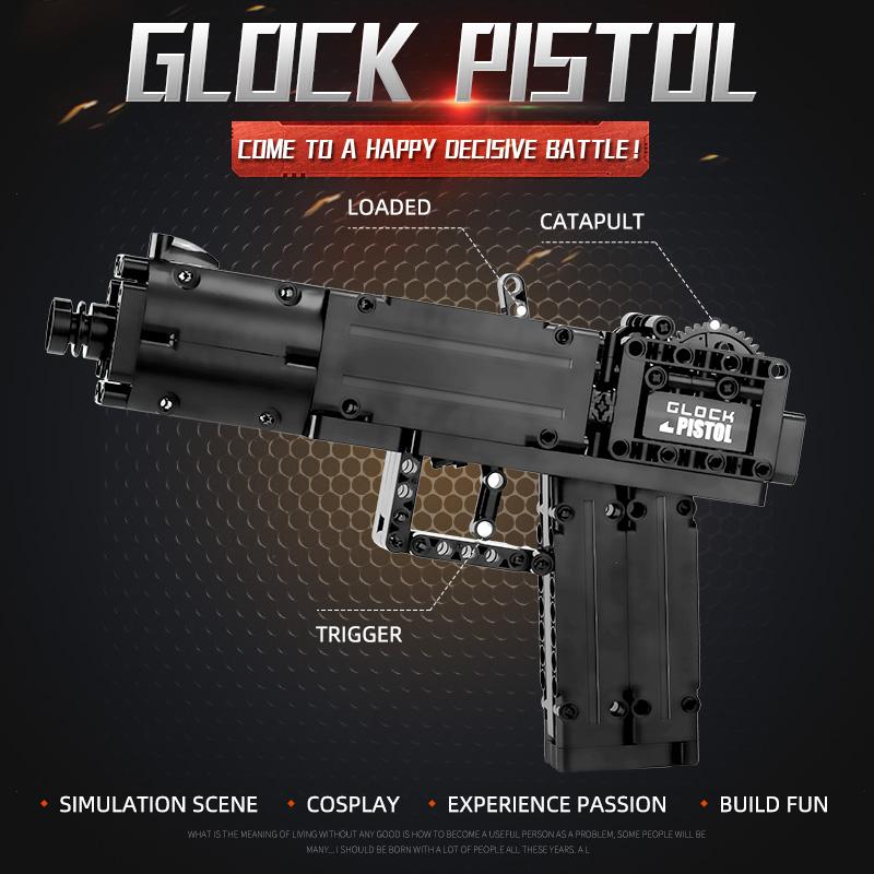 MOULD KING Blocuri creative de jucării Pistol The Glock Model de pistol automat Blocuri de construcție Cărămizi Jucării pentru copii Cadouri de Crăciun