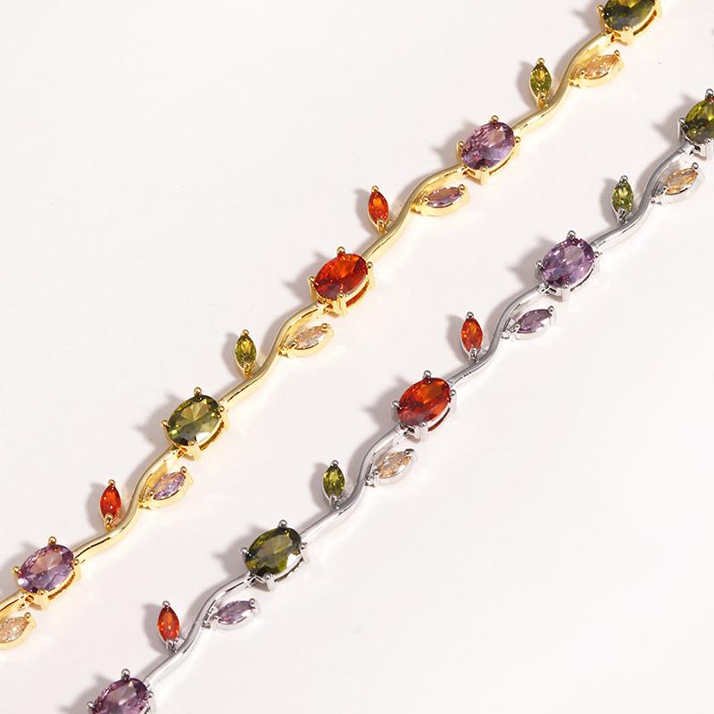 Colorful Leaf Cubic Zirconia Cz Crystal Bridal Bridesmaid Wedding Jewelry Bracelets Gift For Women Mom On Wedding Day