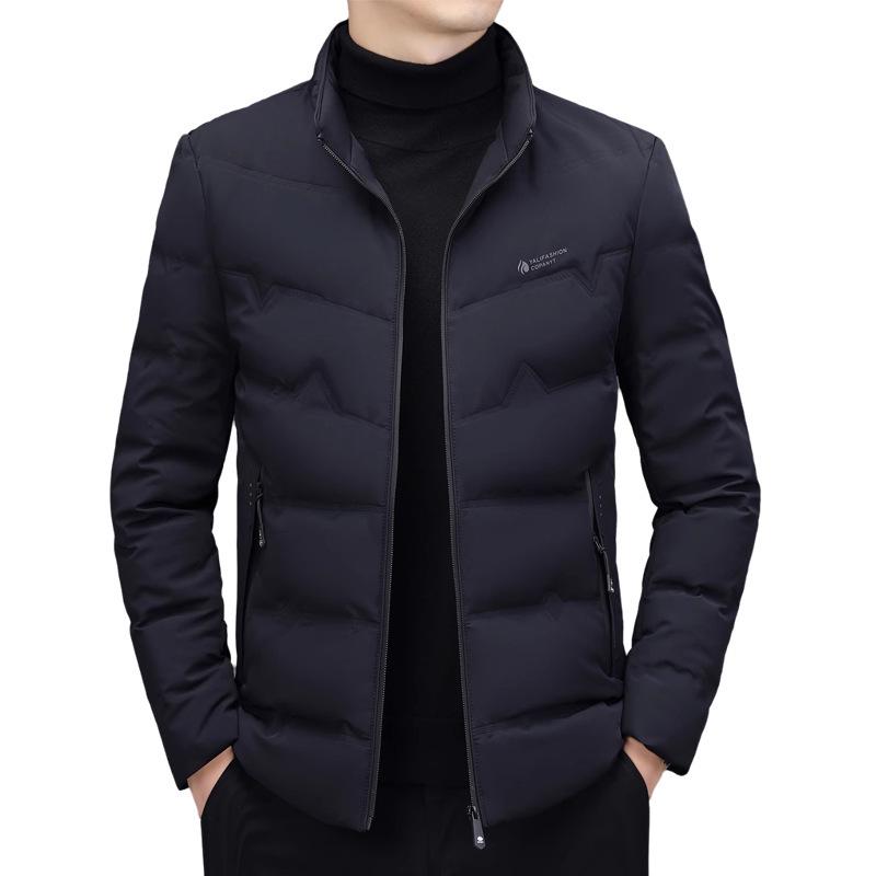 Men's Winter Casual Thick Warm Down Jacket with Stand Collar for Middle-Aged and Young.