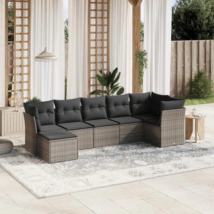 VidaXL Garden Lounge Set with Cushions 7 Pcs, Patio Sofas, Patio Furniture Set, Outdoor Furniture, Grey 3263196