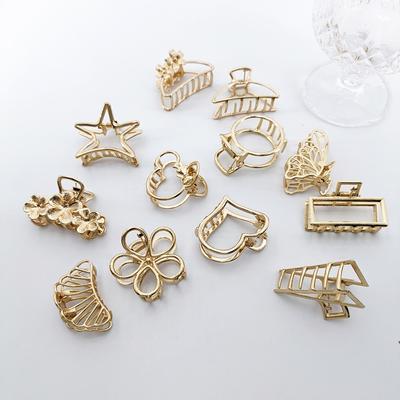 12 Stylů Módní Mini 4cm Kovová Spona do Vlasů pro Ženy Zlatá Barva Kříž Krab Spona do Vlasů Korejská Elegantní Geometrická Vlasová Spona Dívčí Vlasy