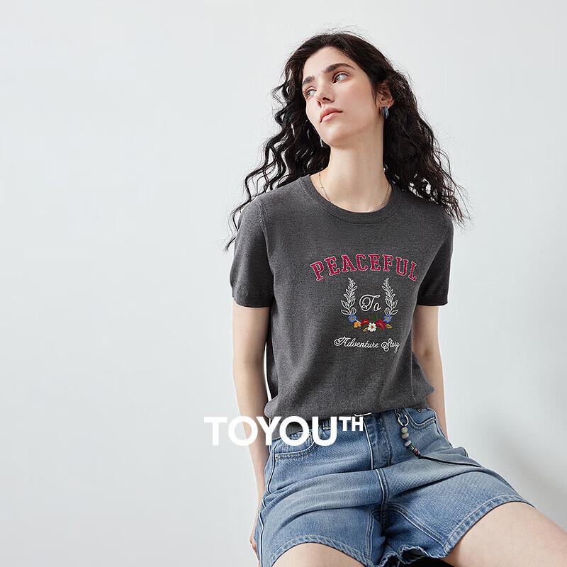 American Retro Floral Letter Embroidered Knit Top XL