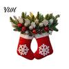 Xmas Door Hanger Christmas Mitten Hanger, Red White Glove Ornament with Pine Cone Berries, Seasonal Fabric Decorations Holiday Wall Decor for