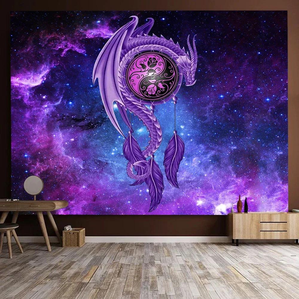 

Psychedelic Dragon Starry Sky Tapestry Chinese Dragon Totem for Home Bedroom Living Room Decor Wall Hanging Anime Tapestries 74x94cm(29x37in)