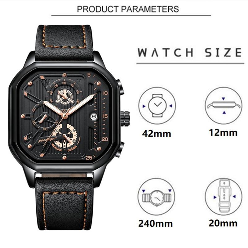 2024 Mighty Domineering Main Fashion Design Sports Watch Multifunction Pointer Dial Waterproof Luminous Leather Strap Luxury Quartz Watch