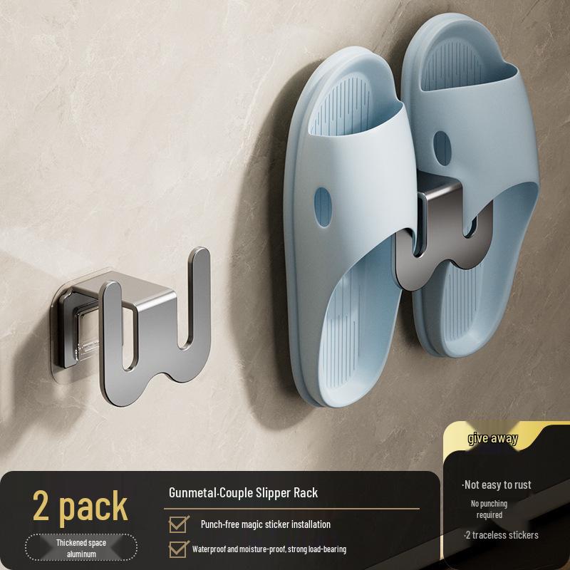 Wall-Mounted Punch-Free Bathroom Slipper Rack & Shoe Hook.