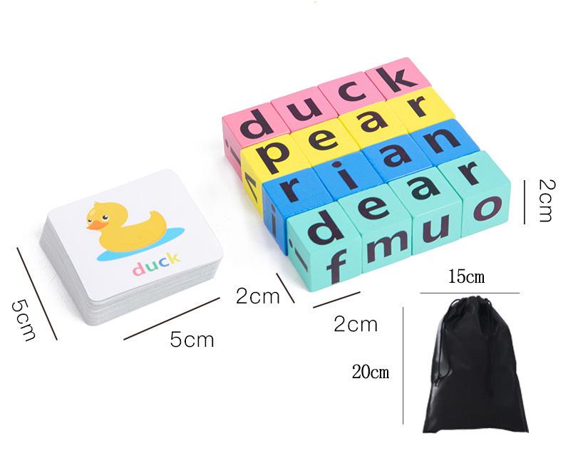 

Letter Spelling Block Flash Cards Game English Words Early Learning Educational Puzzle Game for Baby Kids Montessori Wood Toy