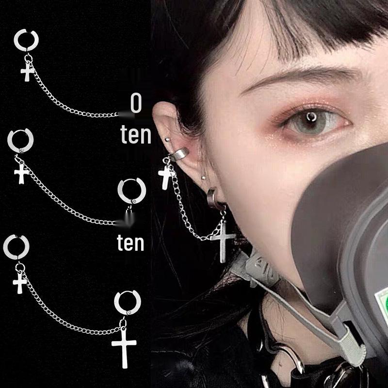 Titanium Steel Korean Cross Chain Stud Earrings for Women – Simple, Versatile Ear Bone Clip Jewelry.