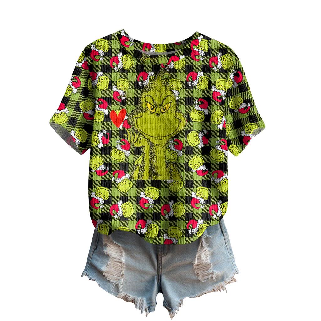Women's Cute Sweater Knitted Fashion Casual Round-neck Short-sleeved  Cozy Print Top