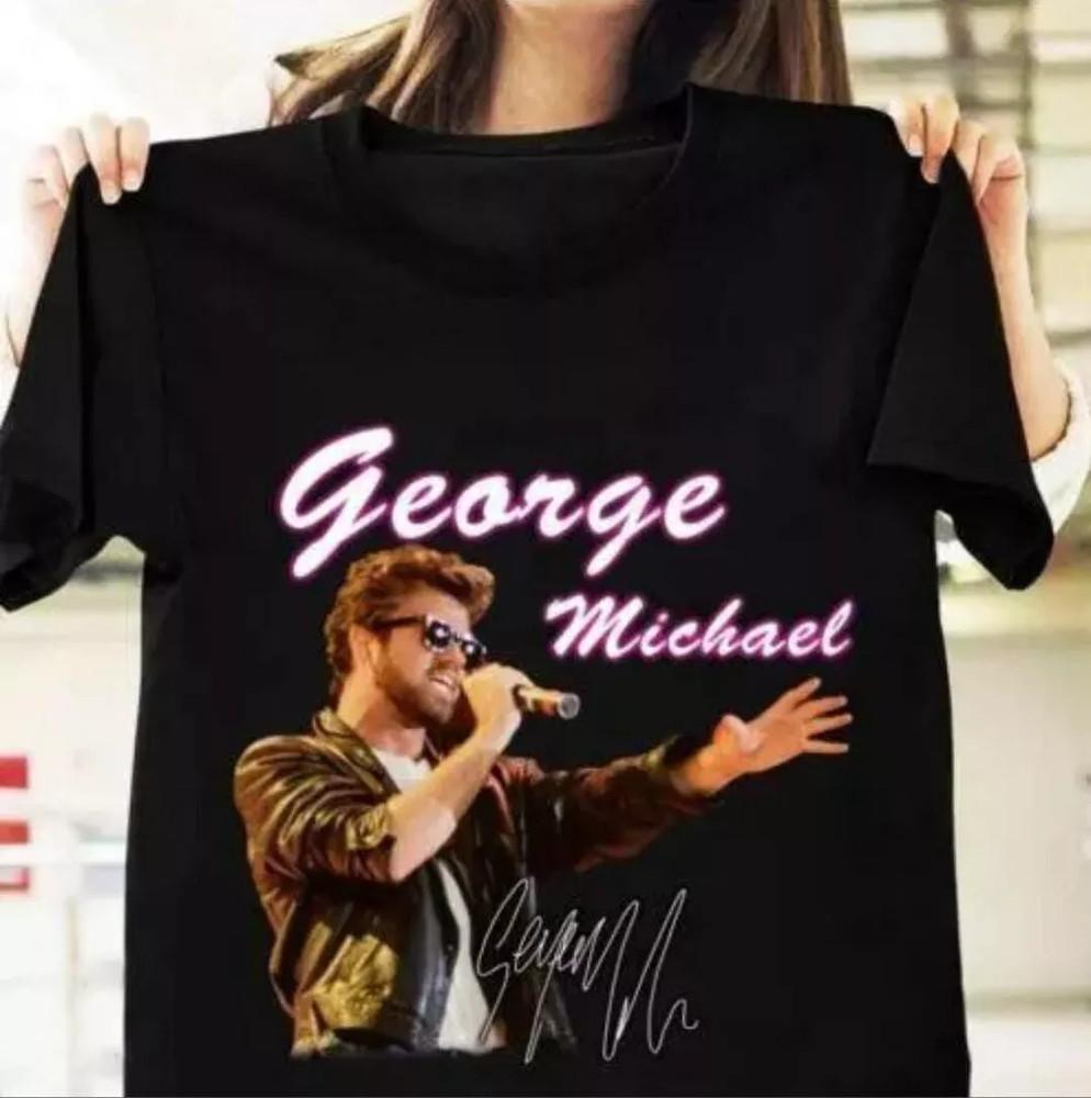 Signauture George Michael Black Heavy Cotton Tshirt Gift For Fan Unisex T-Shirt S