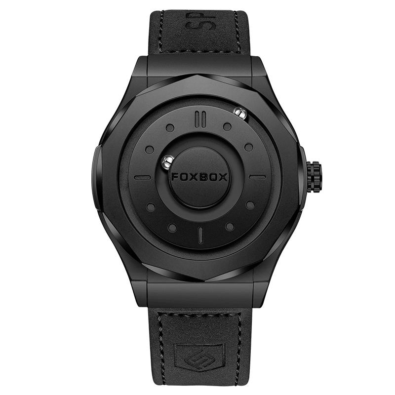 

FOXBOX New Man Watches Rolling Pointer Magnetic Force Watch For Men Black Stainless Steel Sport Men Quartz Watches Reloj Hombre