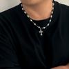 High-end Diamond-encrusted Cross Necklace Men's Hip-hop Niche Men's Diamond Ball Splicing Collarbone Chain Jewelry