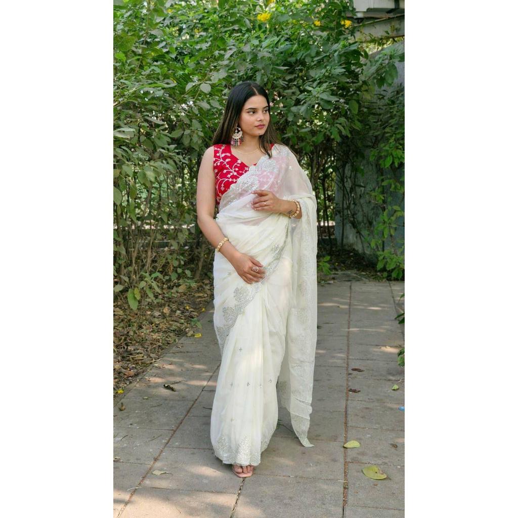 Premium Tabby Organza Silk Saree with Sequence Embroid