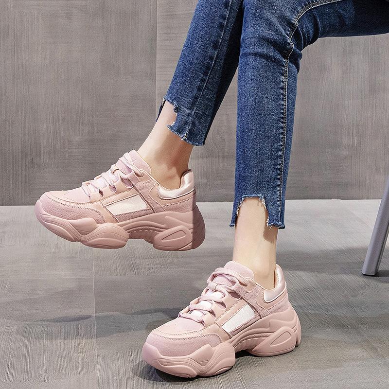 Genuine Leather Women's Trendy Korean Edition Versatile Fashion Shoes Casual Thick Soled Sports Shoes Fashion Fashion Luxury