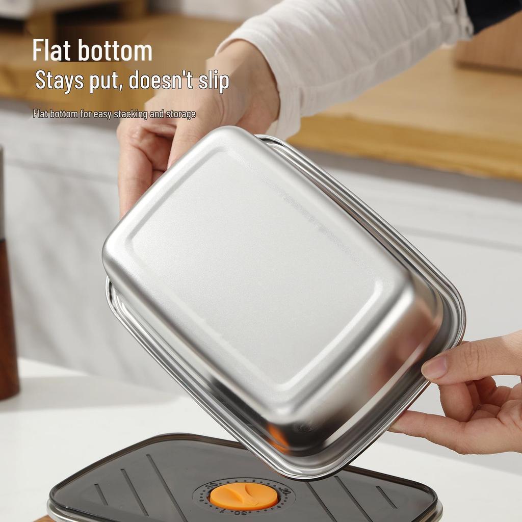 304 Stainless Steel Fresh-Keeping Bento Box with Plastic Lid – Portable, Food-Grade Storage for Fruit and More