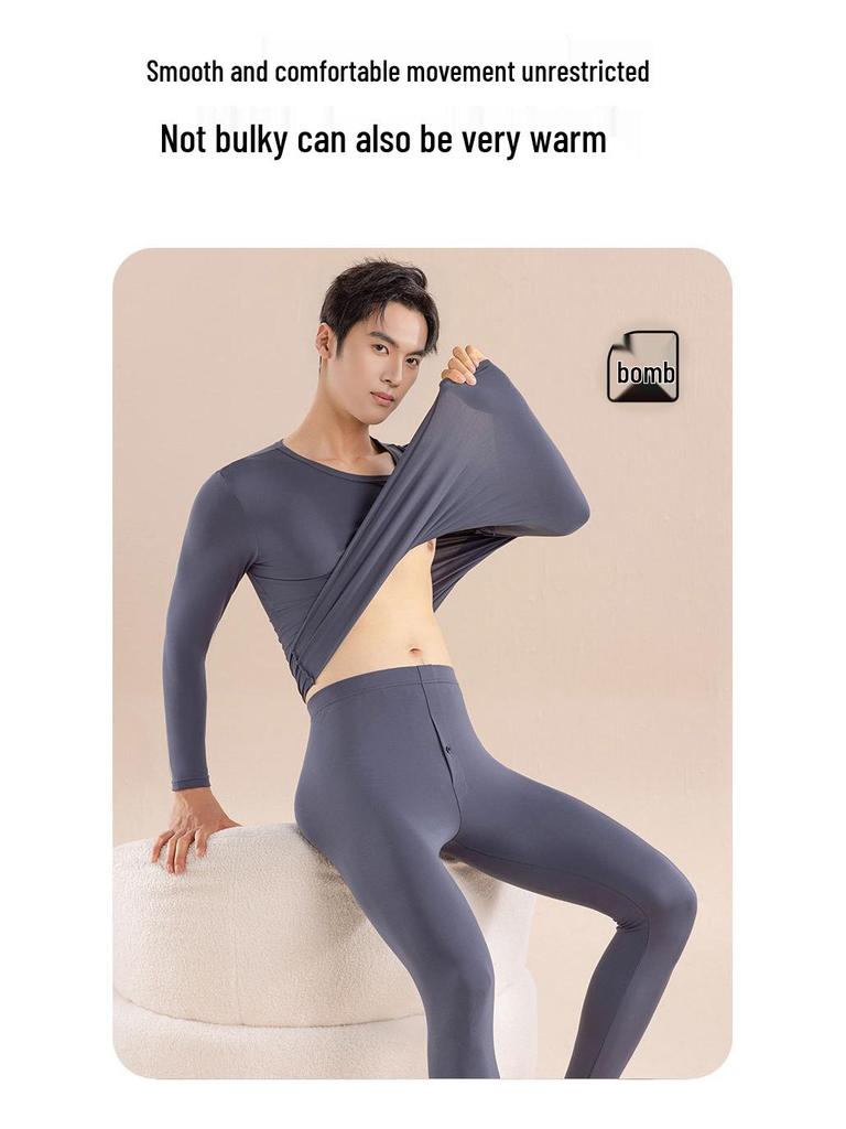 Men's 80-Count Lenzing Modal Warm Underwear Set: Antibacterial, 220g High Elasticity Autumn Clothes & Trousers