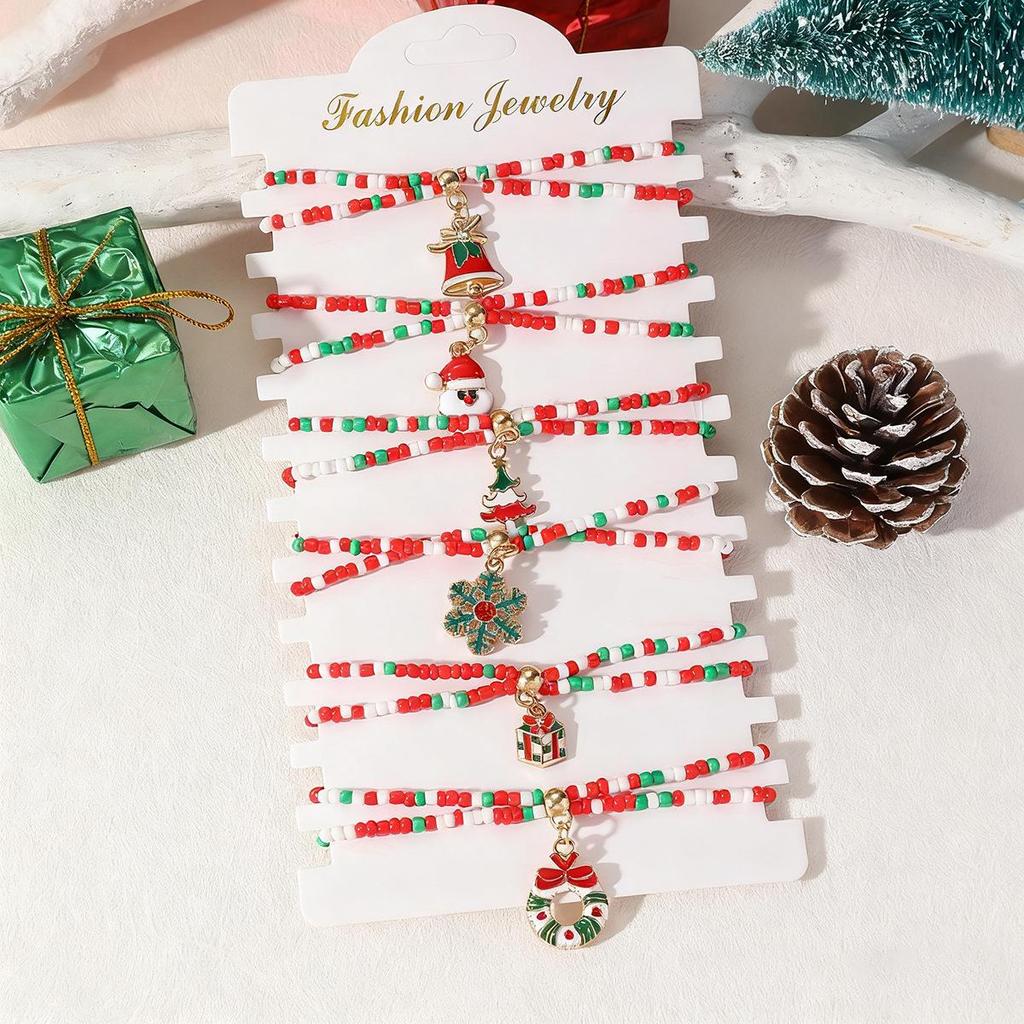Santa Snowflake Bell Beaded Bracelet: Festive Jewelry for Women