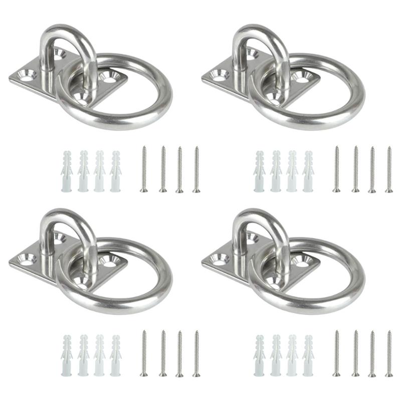 

4Pcs Eyes Plate with Rings Square Fixed Buckles Welded Plate Seat Stainless Steels Circular Door Catches Marine Hardware 5mm