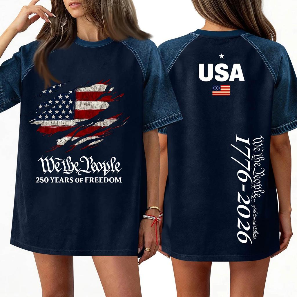 Women's Denim Patchwork Top, Casual Short-sleeved Comfortable T-shirt, Fashionable For Spring And Summer.