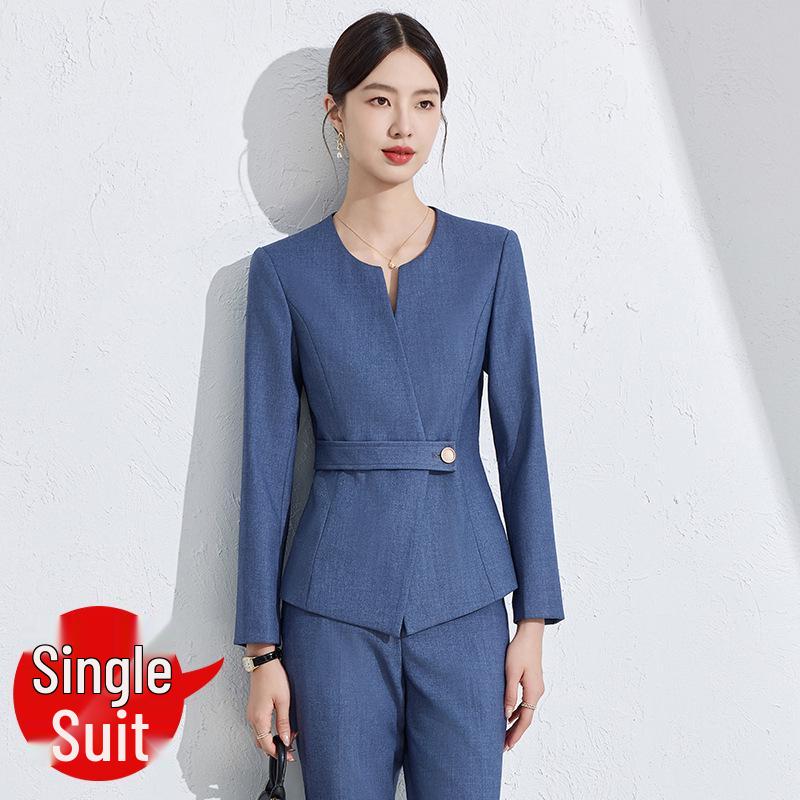 

Женский 2024 Синий Профессиональный Пиджак - Весенне-Осенний Комплект для Собеседований и Работы Small
