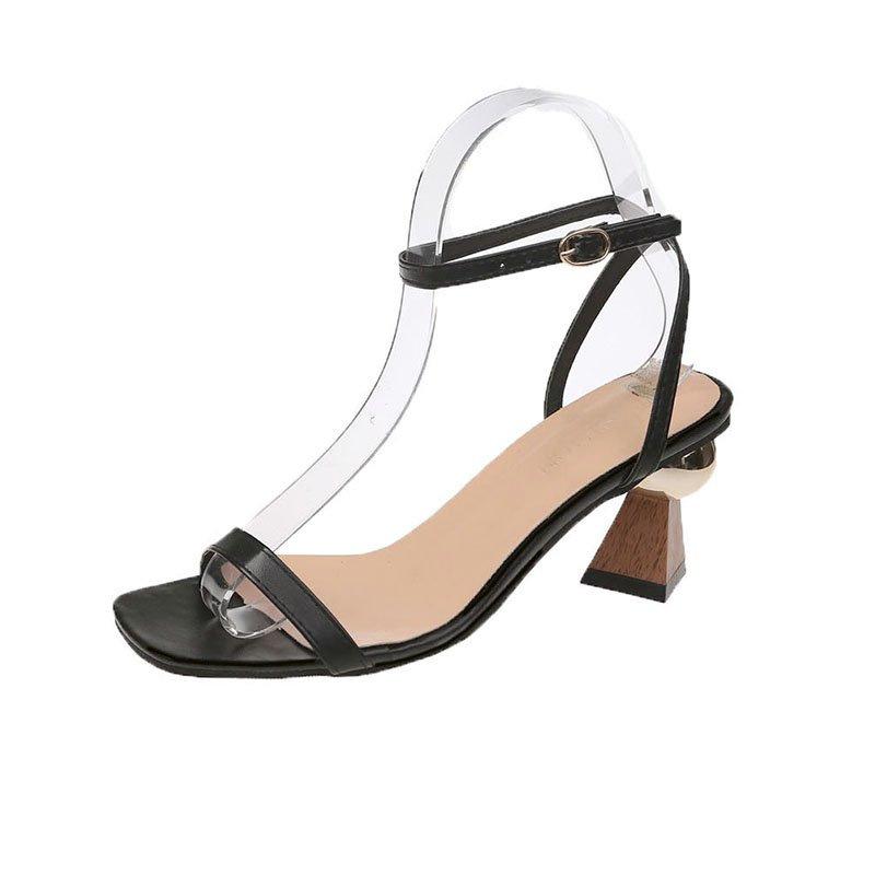 

2025 импортные туфли на высоком каблуке женские летние 2025 новые толстые каблуки однословные пряжки модные женские сандалии 34 чёрный