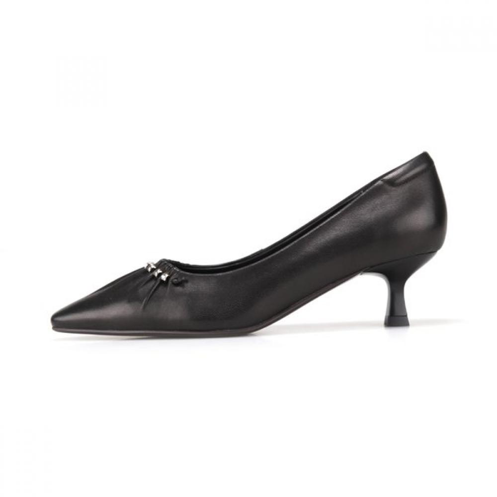 BARBARA Leather Wrinkled Metal Detail Pumps 5cm Bbj207bk