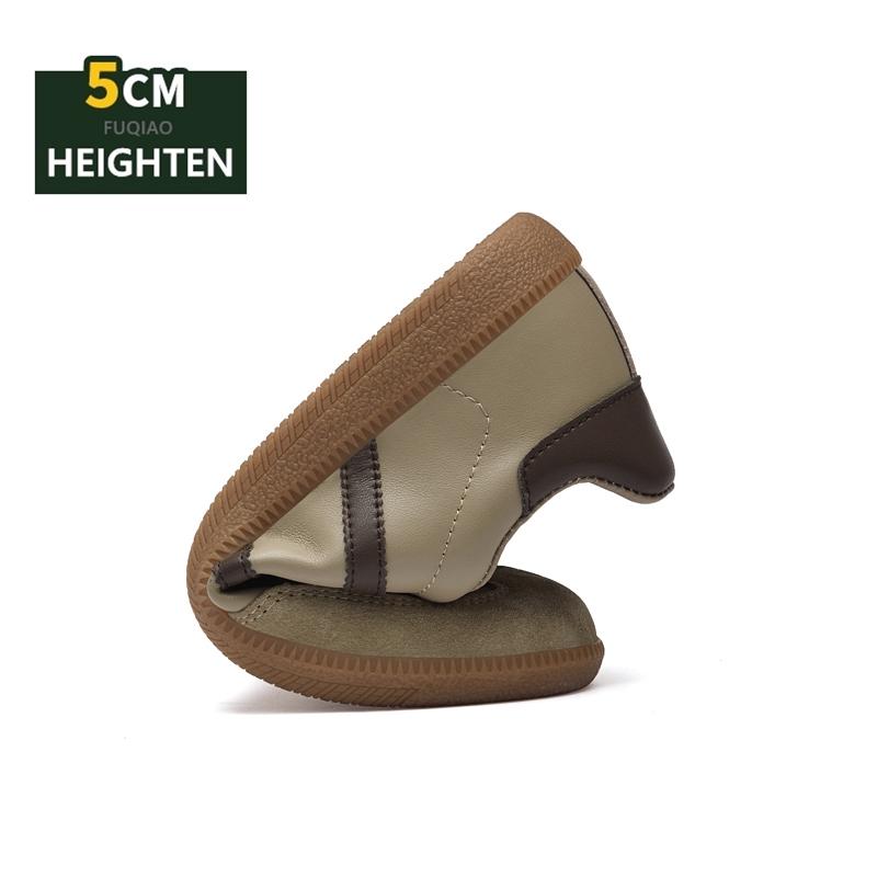 Cow Leather Elevator Sneakers Couple's Casual Shoes with Height Increase Lightweight Anti-Slip Sports Flat&5cm Sheepskin Lining