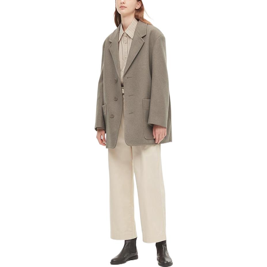 UNIQLO Solid Color Slim Fit Single Breasted Coat Women coats Dark-Beige 453868-32