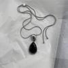 High-End Irregular Black Agate Teardrop Necklace for Women: Adjustable Summer Sweater Chain