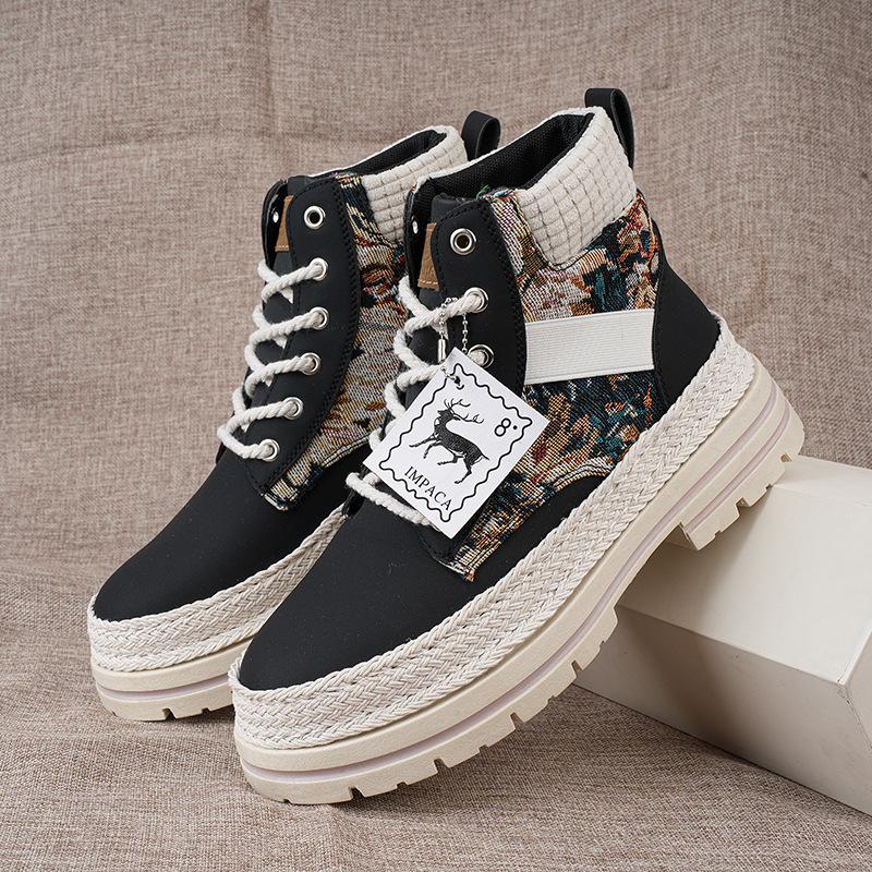 

Мужские высокие повседневные спортивные туфли Мужской новый модный дизайн Противоскользящие ботильоны Уличные на толстой подошве Мужские рабочие ботинки Большой размер 48 48 чёрный