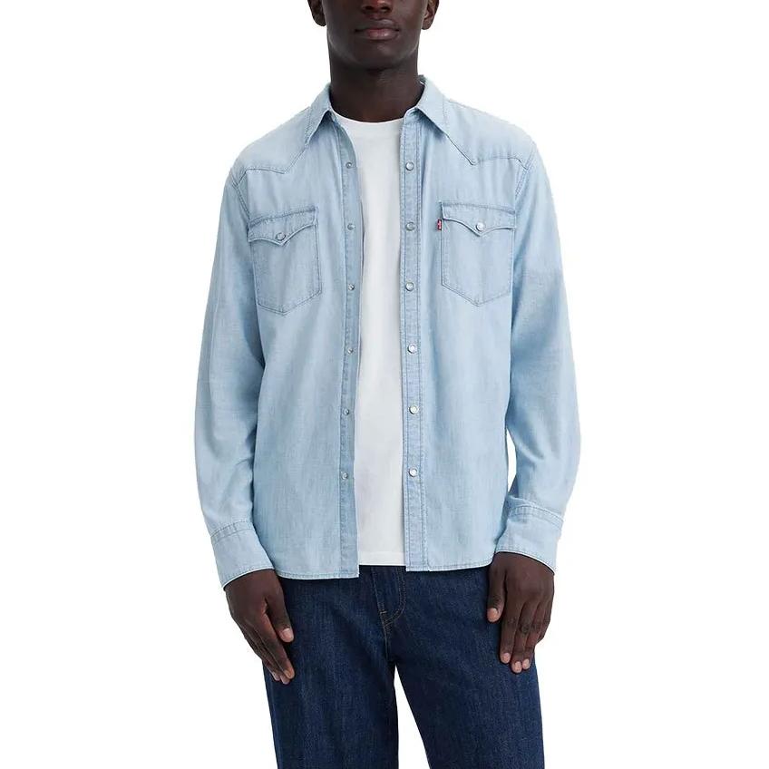 Levis Barstow Standard Fit Western Shirt 50S Solid Color Button Down Long Sleeve Shirt Men Shirts Light-Blue 85744-0065