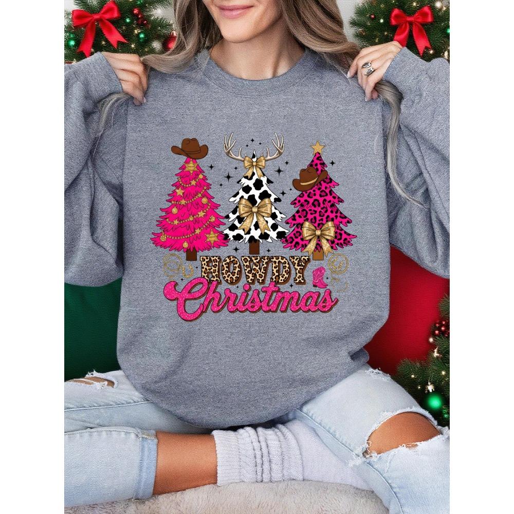 Howdy Weihnachten Western Bedruckte Damen Sweatshirts Lässige Pullover Hip Hop Rundhals Kleidung Winter Sportbekleidung