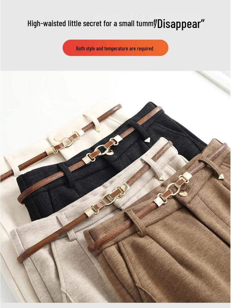 Women's Soft White Wool Acetate Wide-Leg Pants for Autumn/Winter 2025