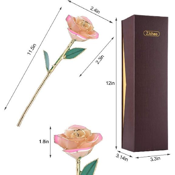 ZJchao 24K Peach Rose for Her, Dipped Gold Rose Eternity Love Real Golden Plated Preserved Eternal Flower with Rose Stand Present for