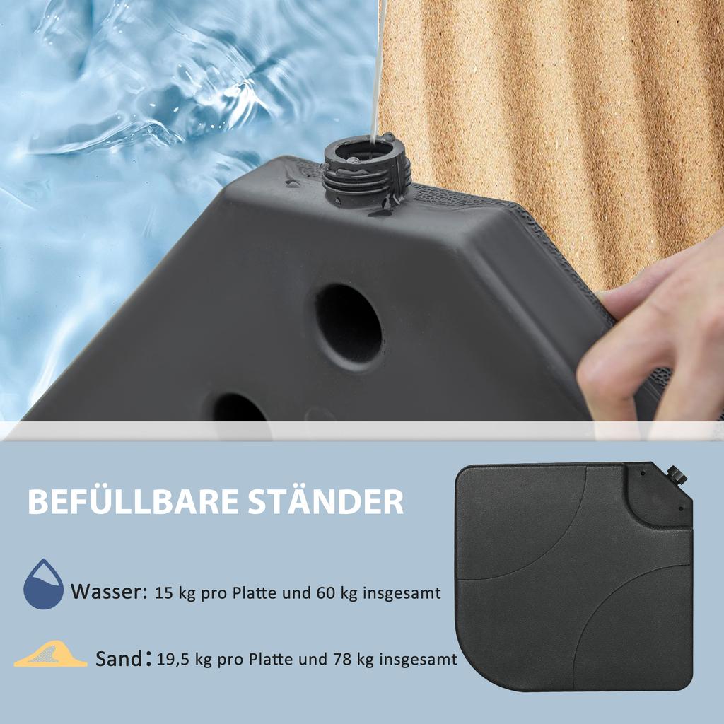 Weight Plates for Parasol Bases, Fillable, Weatherproof, 104cm X 104cm X 7.5H Cm, Black