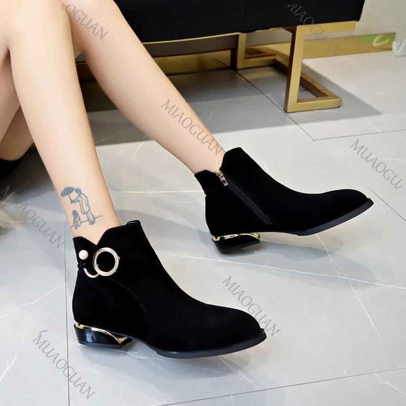 Fashion 2025 Autumn Winter New Black Thick Heeled Short Boots Women Shoes Casual Suede Round Toe Low Heel Female Ankle Boots for Women
