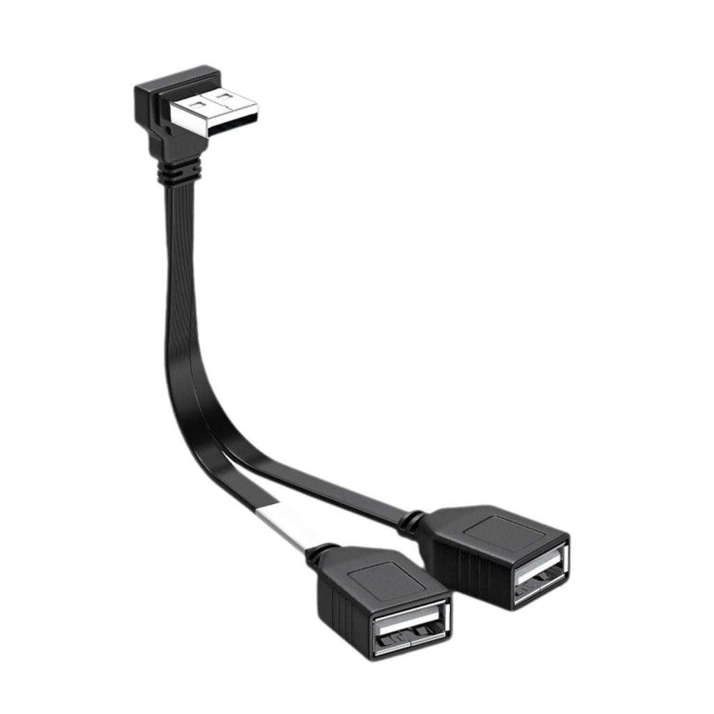 Double USB Splitter Cable 1 Male To 2 Female Power Extension Hub 90 Degree 480Mbps Transfer For Computer And Car Use