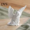 Gentle Aesthetic Decor Angel Cat Desk Ornament, Matte White 3D Printing Figurine, Minimalist Small Decorative Figures Winged Sculpture for Home Office