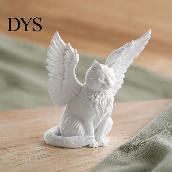 Gentle Aesthetic Decor Angel Cat Desk Ornament, Matte White 3D Printing Figurine, Minimalist Small Decorative Figures Winged Sculpture for Home Office