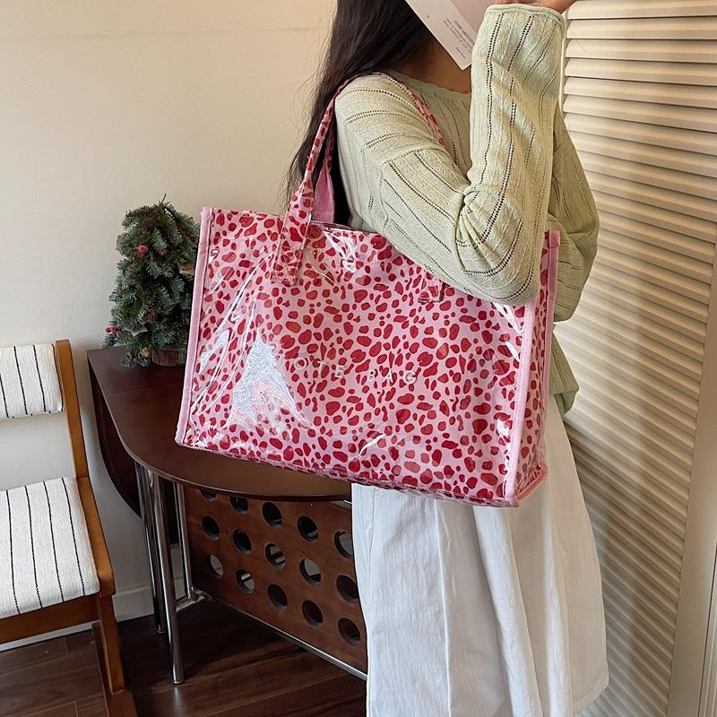 Borsa a Spalla con Stampa Leopardo Trasparente Grande Capacità da Pendolare Borsa Tote da Donna