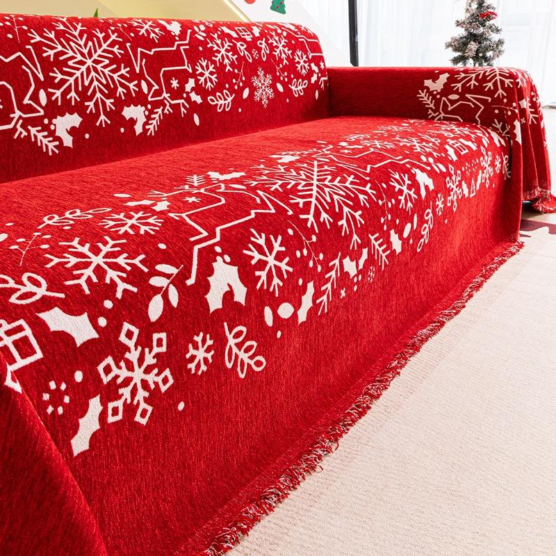  Christmas-Themed Sofa Cover All-Season Universal Full Cover Sofa Cover Red Festive Multifunctional Sofa Towel Cushion Cloth
