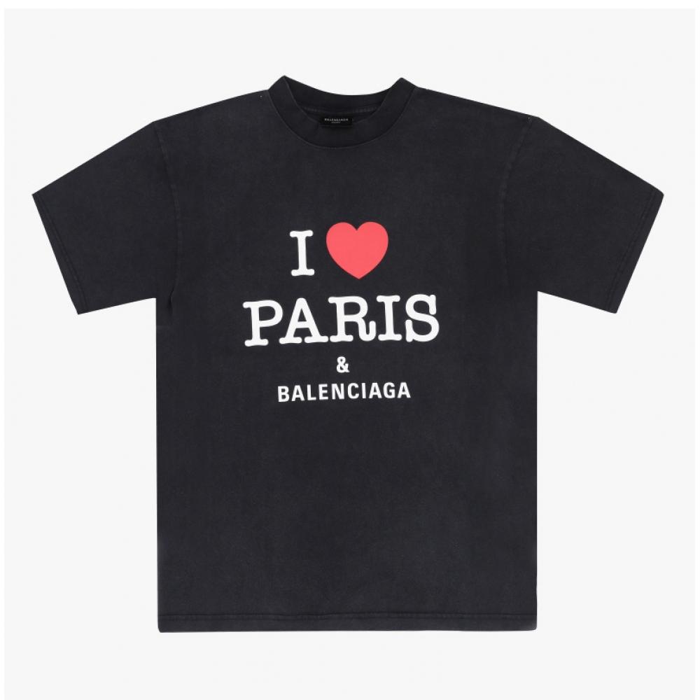 BalencIaga 764235 Trvu9 1041 I Love parIs Artwork Common Short Sleeve Tee