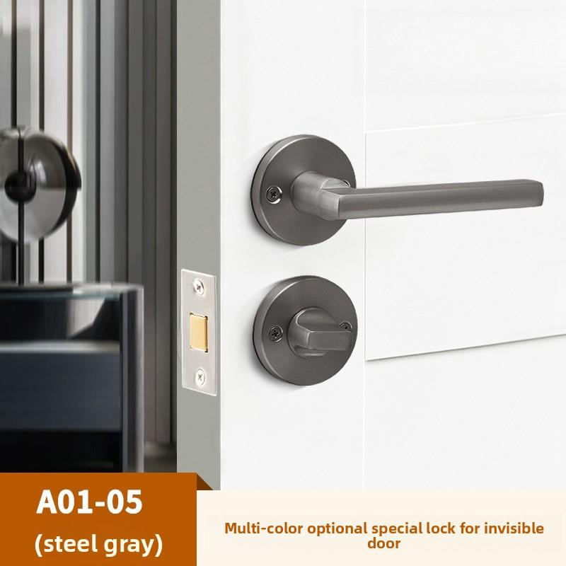 Stainless Steel Bathroom Keyless Door Lock Household Wooden Door Handle Lock Indoor Black Red and Green Indicator Door Handle