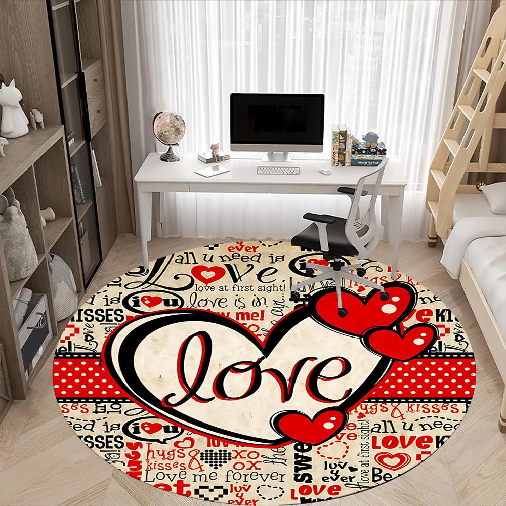 1pc Love Hearts Decor Carpet for Office Non-Slip, Round Carpet, Soft & Comfortable, Carpet for Office, Lightweight Round Floor Mat yy251226076