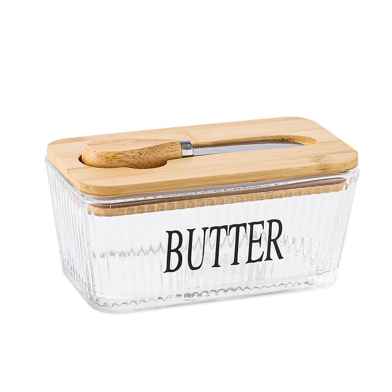 Transparent Glass Butter Dish with Lid & Spreader - Cheese Fresh-Keeping Box for Home Use